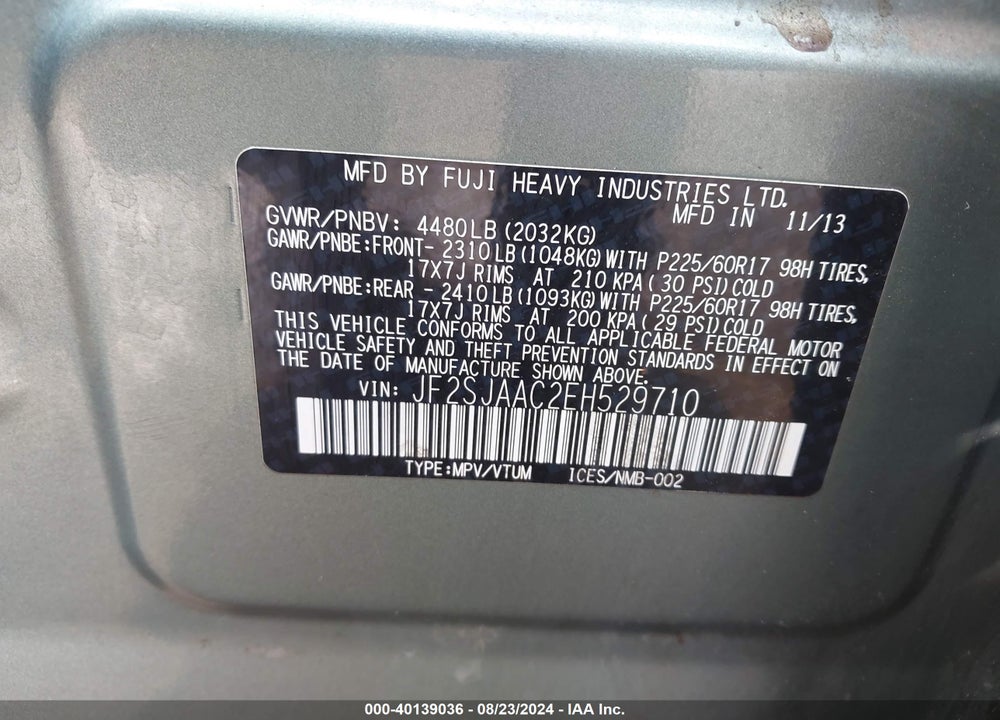 2014 SUBARU FORESTER 2.5I VIN: JF2SJAAC2EH529710