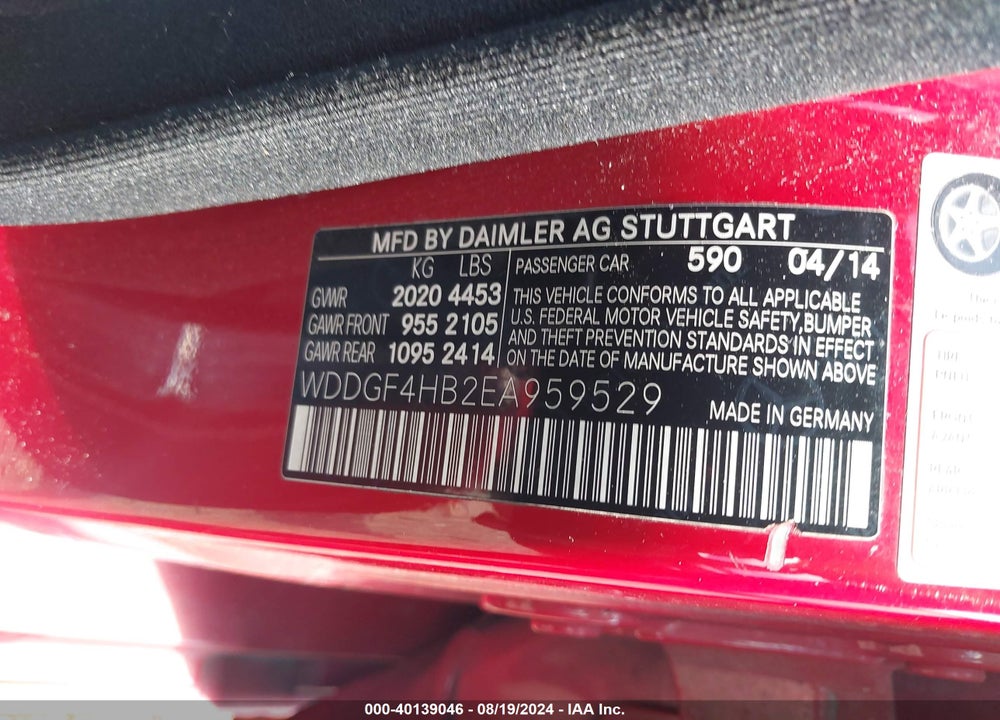 2014 MERCEDES-BENZ C 250 LUXURY/SPORT VIN: WDDGF4HB2EA959529