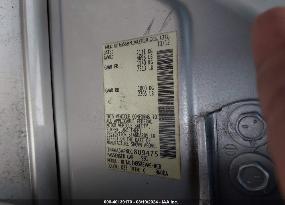 2013 NISSAN MAXIMA 3.5 SV VIN: 1N4AA5AP8DC809475
