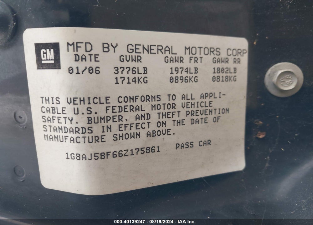 2006 SATURN ION 2 VIN: 1G8AJ58F66Z175861