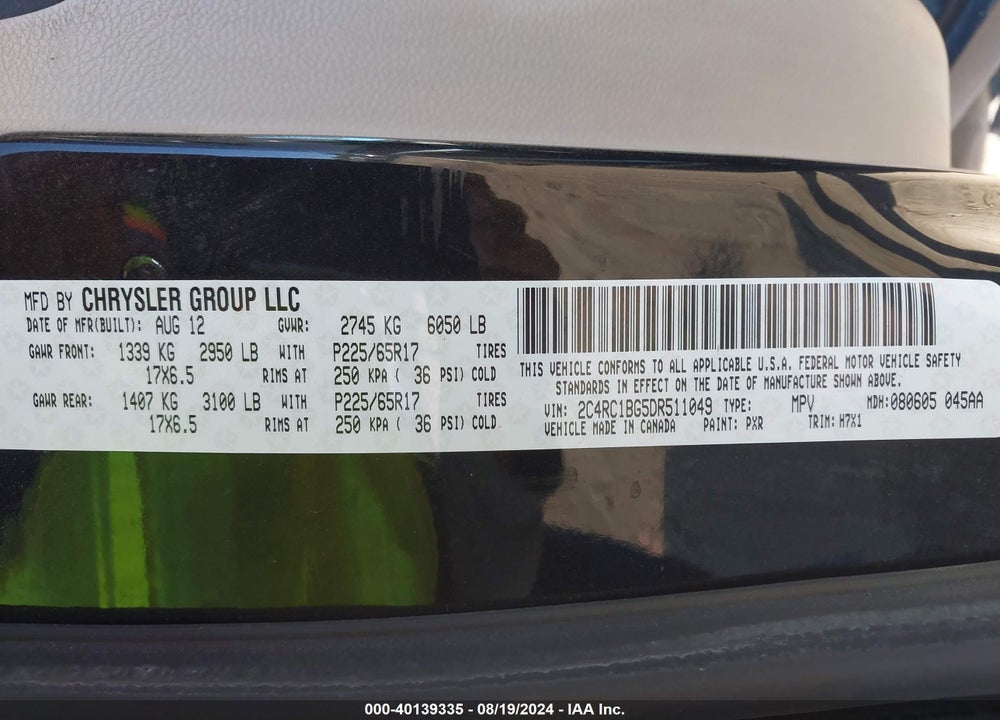 2013 CHRYSLER TOWN & COUNTRY TOURING VIN: 2C4RC1BG5DR511049