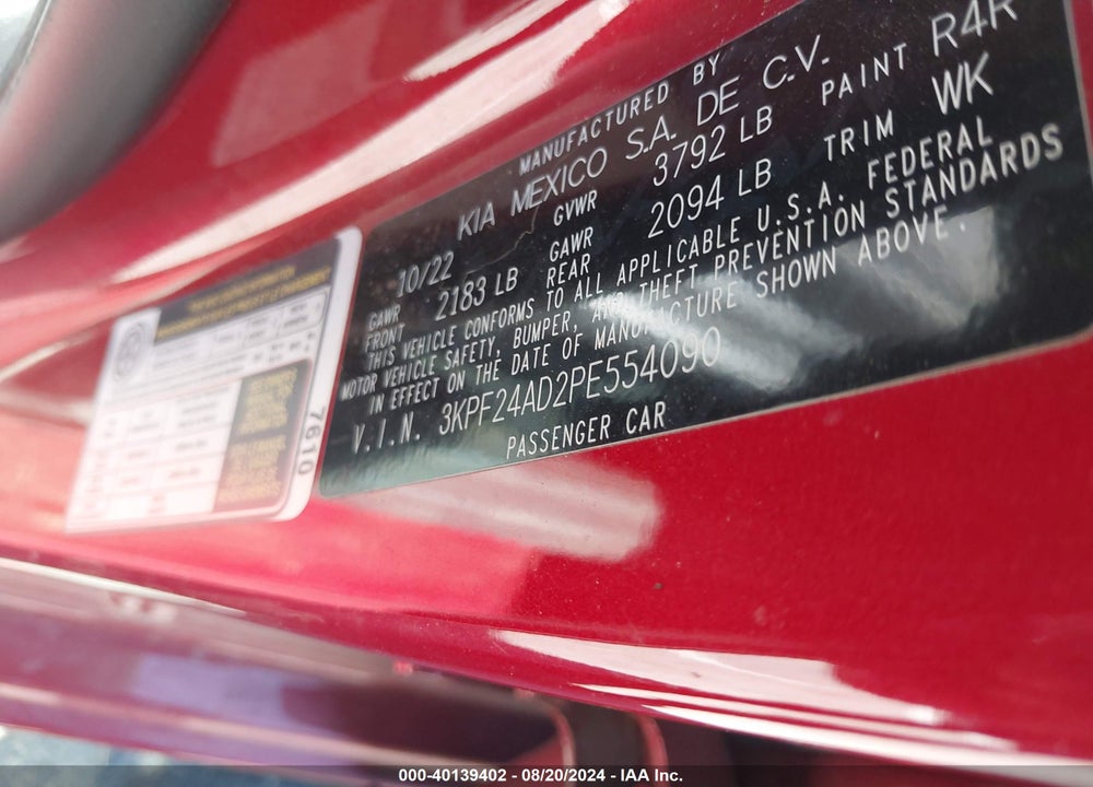 2023 KIA FORTE LXS VIN: 3KPF24AD2PE554090