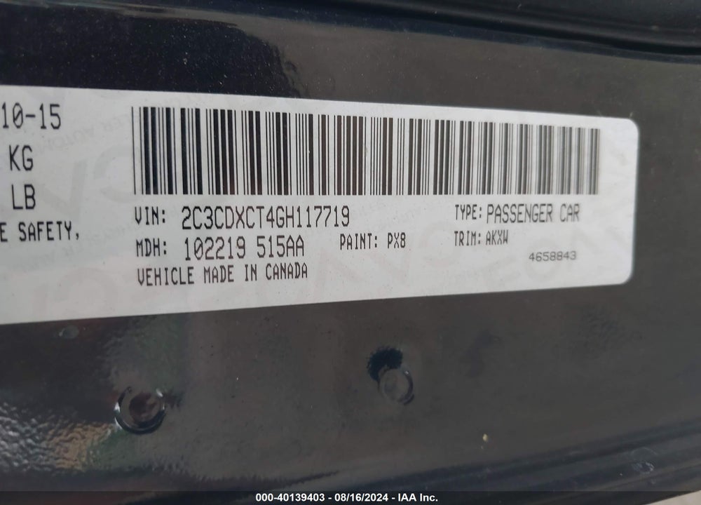 2016 DODGE CHARGER R/T VIN: 2C3CDXCT4GH117719