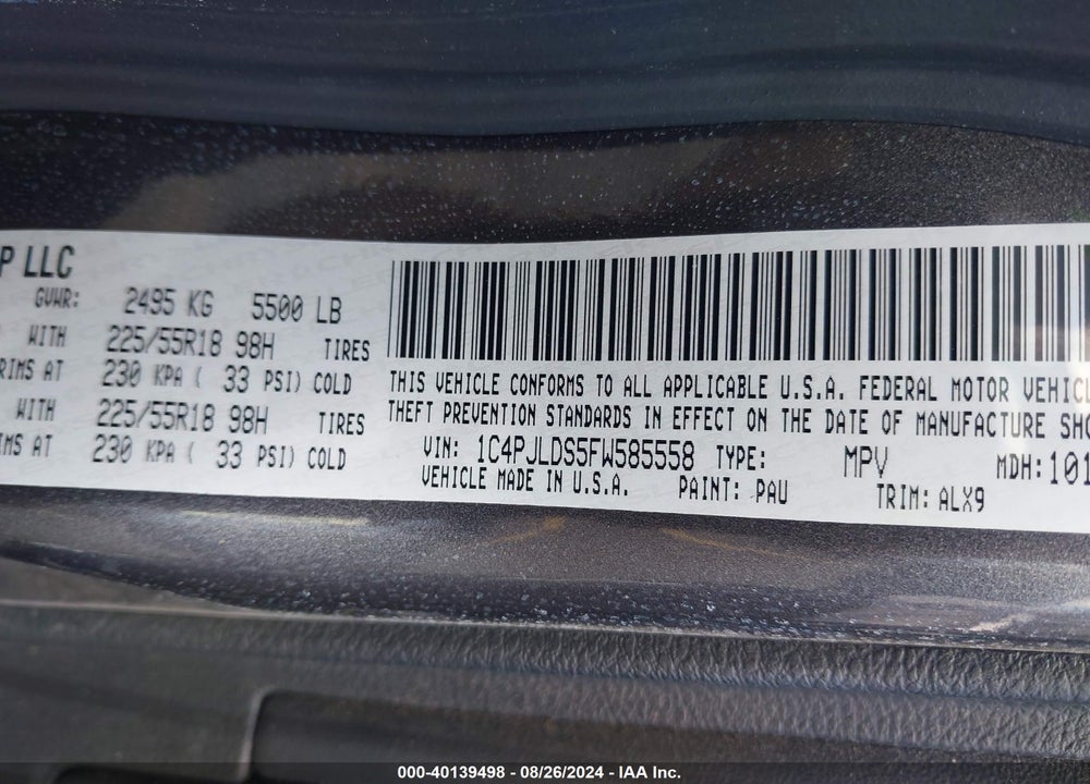 2015 JEEP CHEROKEE LIMITED VIN: 1C4PJLDS5FW585558