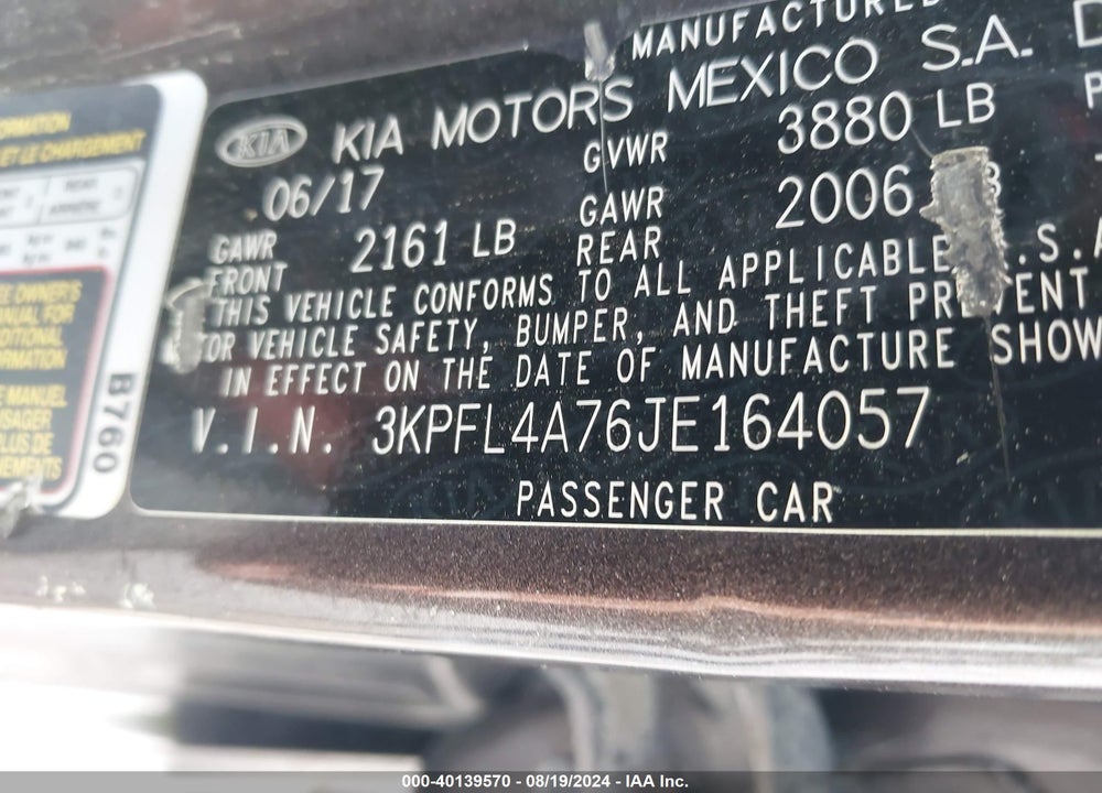 2018 KIA FORTE LX VIN: 3KPFL4A76JE164057