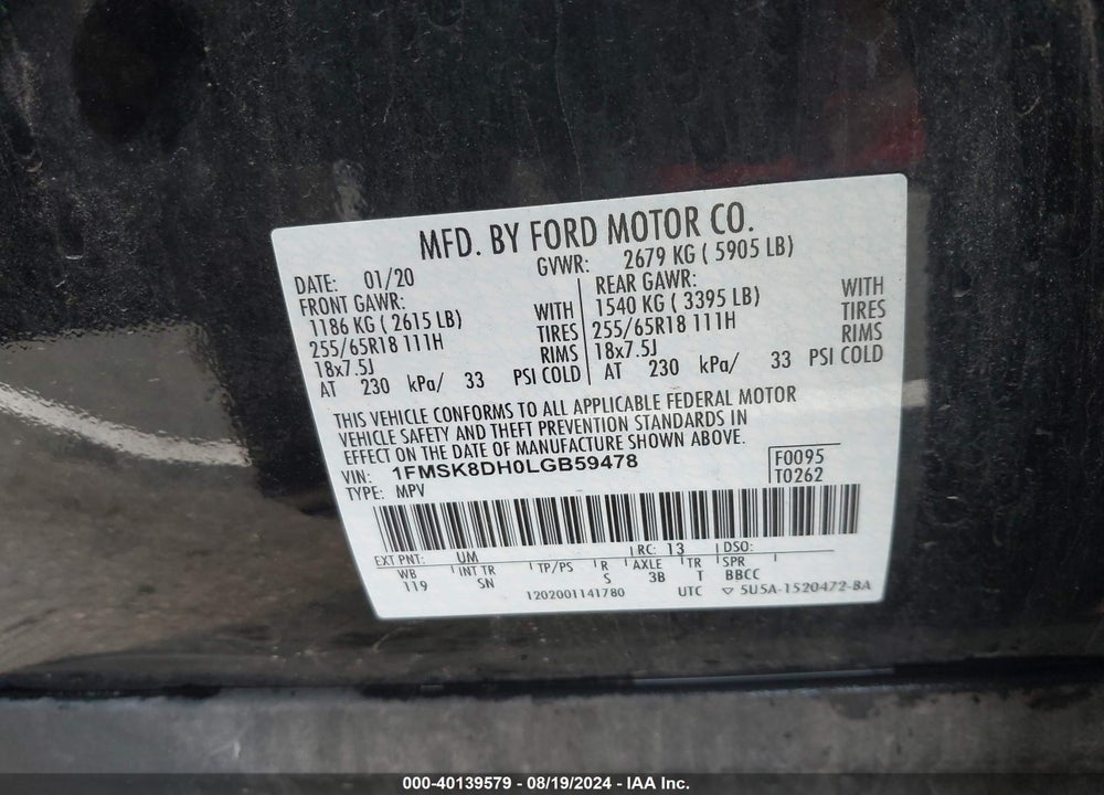 2020 FORD EXPLORER XLT VIN: 1FMSK8DH0LGB59478