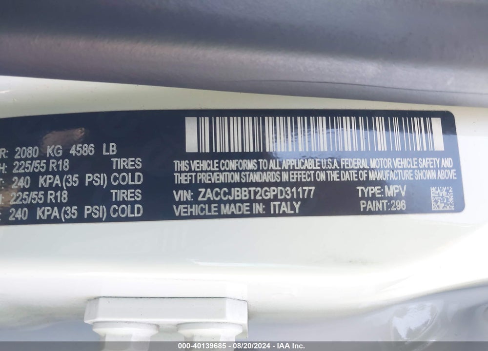 2016 JEEP RENEGADE 75TH ANNIVERSARY VIN: ZACCJBBT2GPD31177