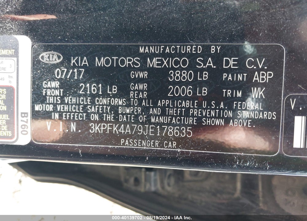 2018 KIA FORTE VIN: 3KPFK4A79JE178635