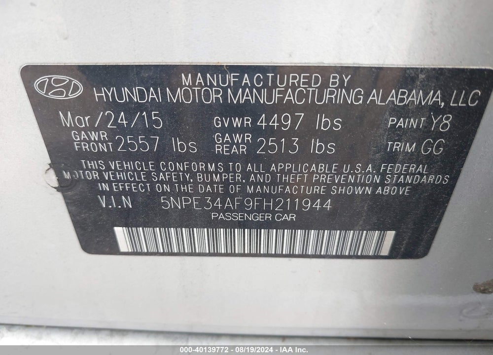 2015 HYUNDAI SONATA SPORT VIN: 5NPE34AF9FH211944