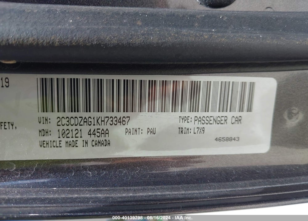 2019 DODGE CHALLENGER SXT VIN: 2C3CDZAG1KH733467
