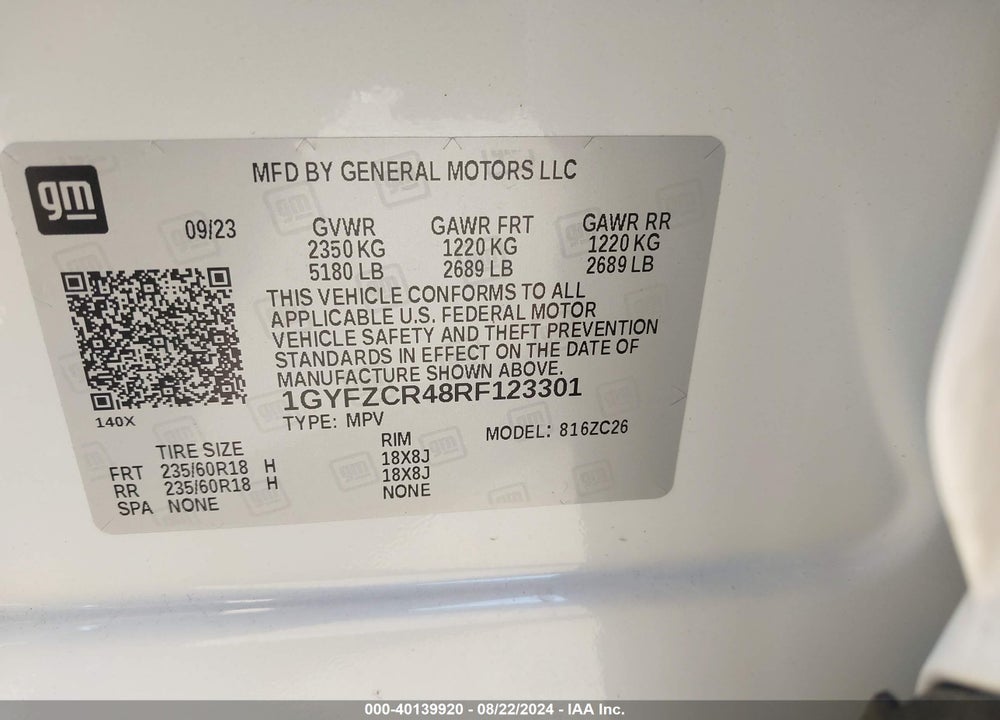 2024 CADILLAC XT4 FWD PREMIUM LUXURY VIN: 1GYFZCR48RF123301