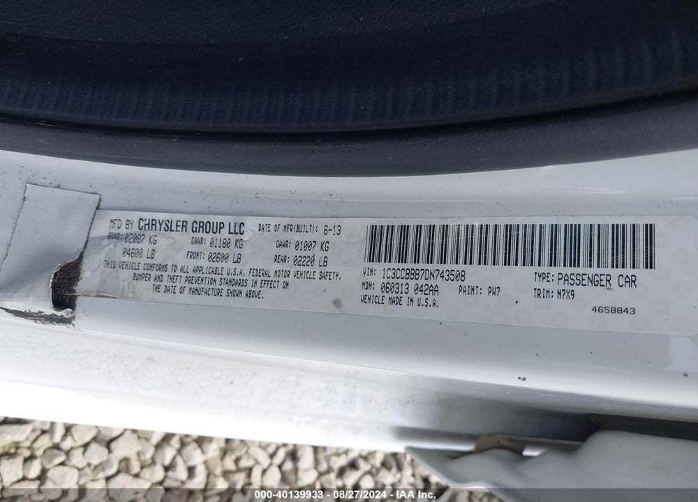 2013 CHRYSLER 200 TOURING VIN: 1C3CCBBB7DN743508