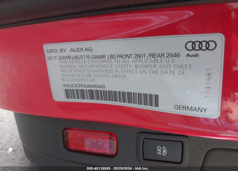 2018 AUDI S5 3.0T PREMIUM PLUS VIN: WAUC4CF59JA005440