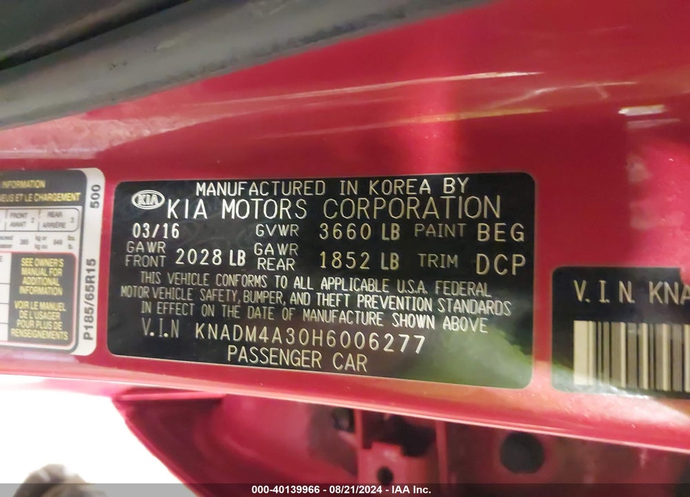 2017 KIA RIO LX VIN: KNADM4A30H6006277