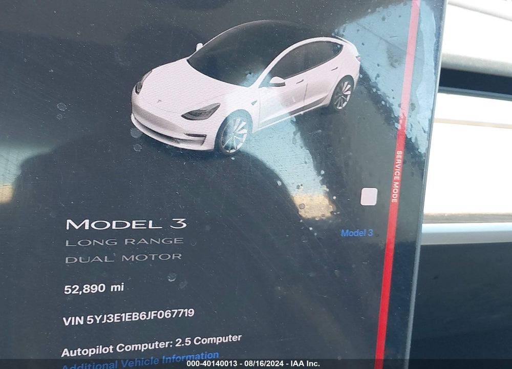 2018 TESLA MODEL 3 LONG RANGE/PERFORMANCE VIN: 5YJ3E1EB6JF067719