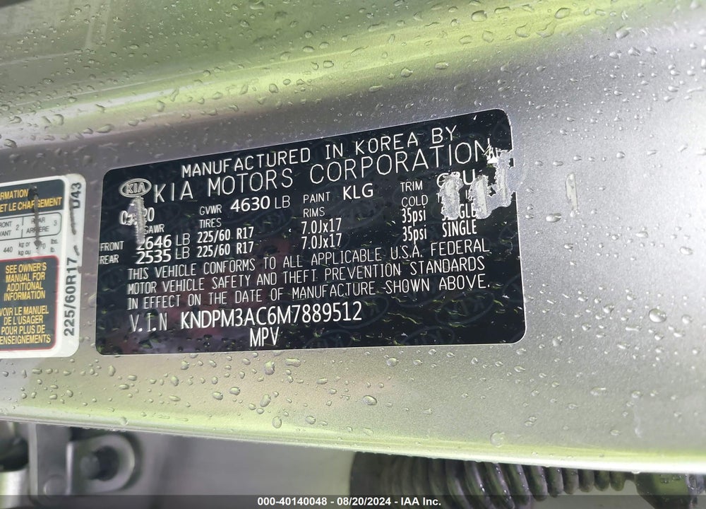 2021 KIA SPORTAGE LX VIN: KNDPM3AC6M7889512