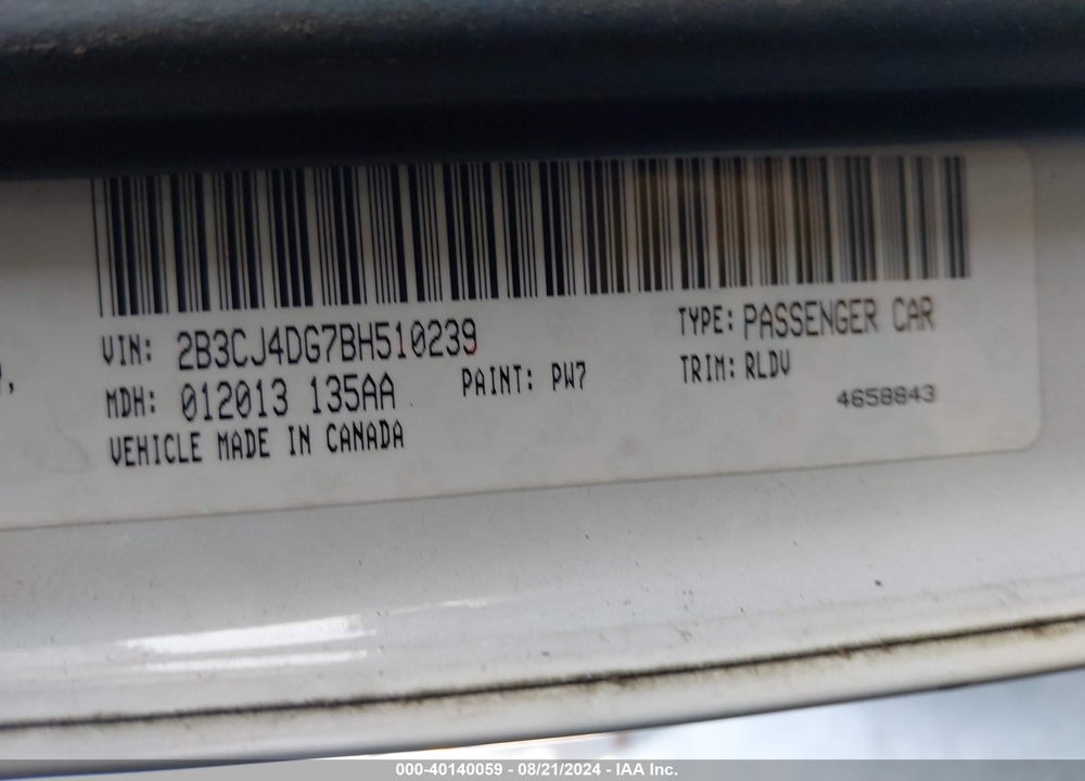 2011 DODGE CHALLENGER VIN: 2B3CJ4DG7BH510239