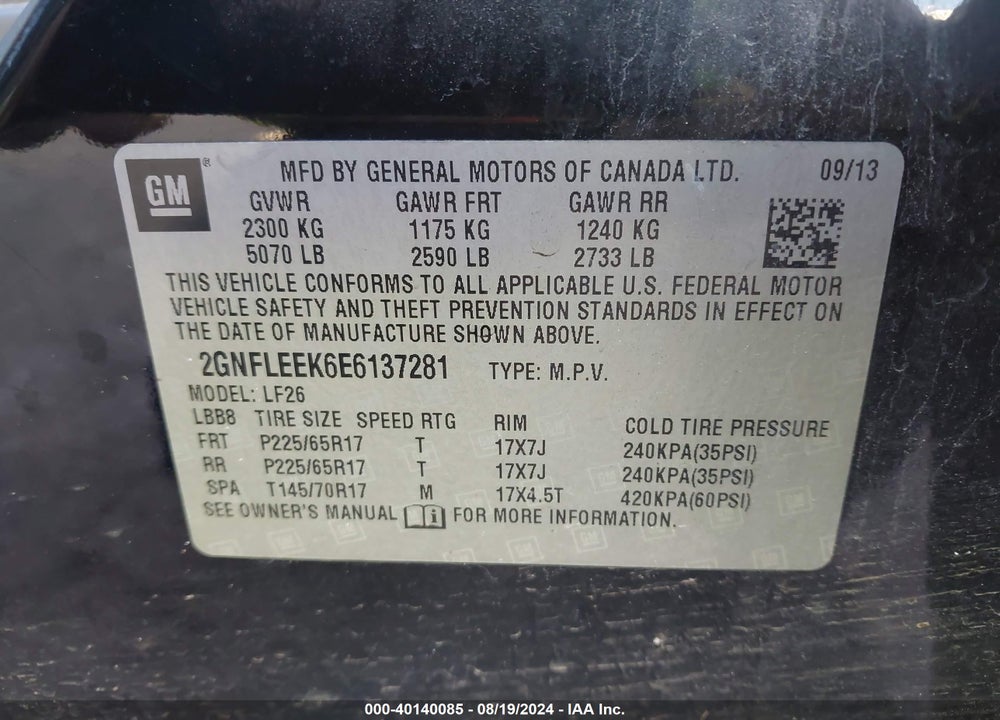 2014 CHEVROLET EQUINOX LS VIN: 2GNFLEEK6E6137281