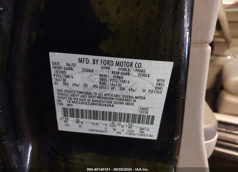 2008 FORD ESCAPE XLT VIN: 1FMCU03Z28KB04254