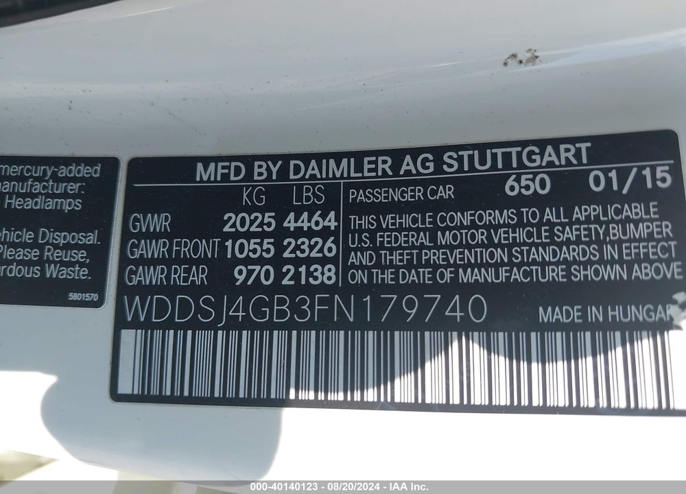 2015 MERCEDES-BENZ CLA 250 4MATIC VIN: WDDSJ4GB3FN179740