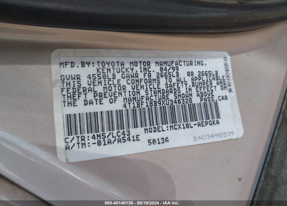 1999 TOYOTA AVALON XLS VIN: 4T1BF18B9XU340328