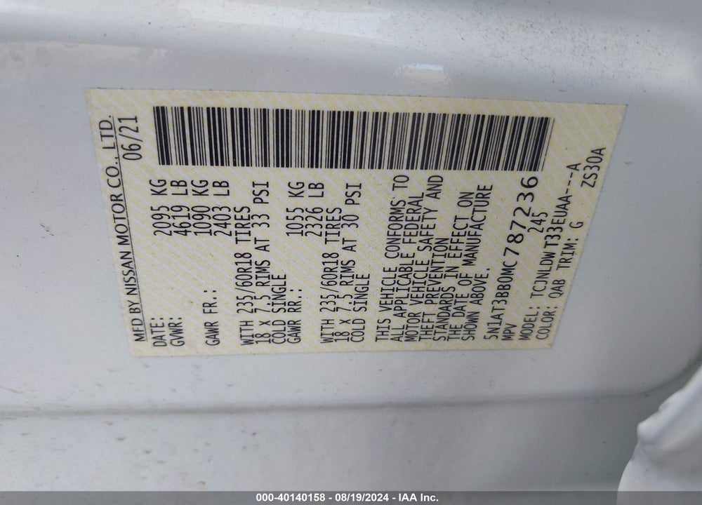 2021 NISSAN ROGUE SV INTELLIGENT AWD VIN: 5N1AT3BB0MC787236