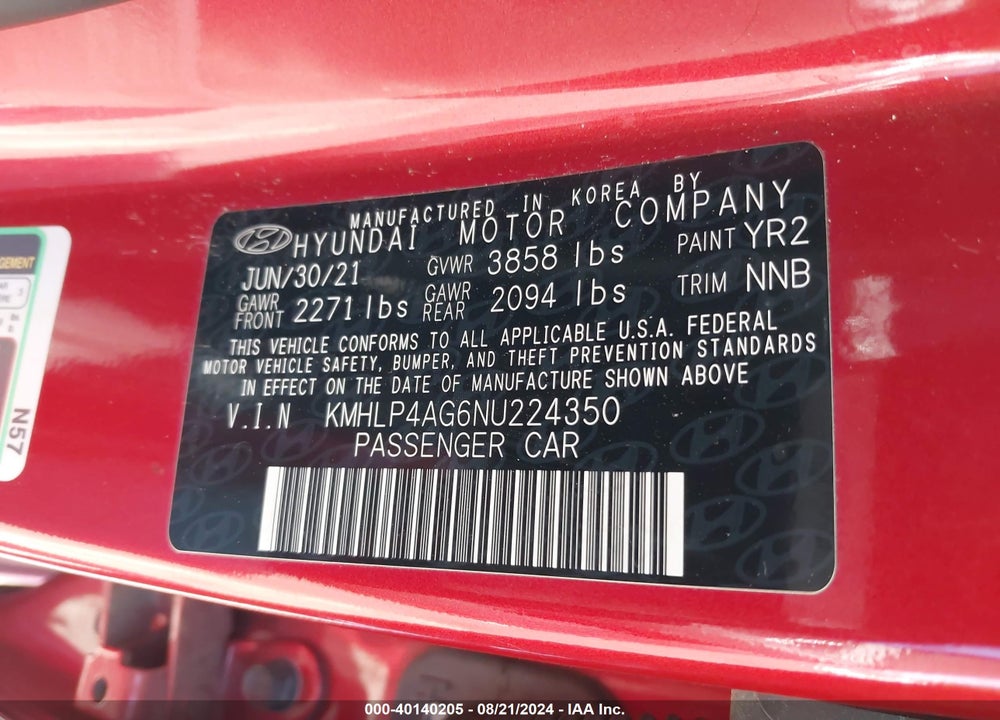 2022 HYUNDAI ELANTRA LIMITED VIN: KMHLP4AG6NU224350