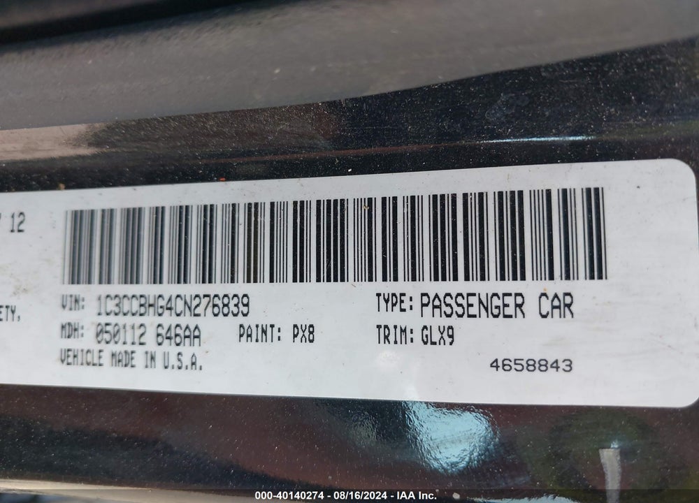 2012 CHRYSLER 200 S VIN: 1C3CCBHG4CN276839
