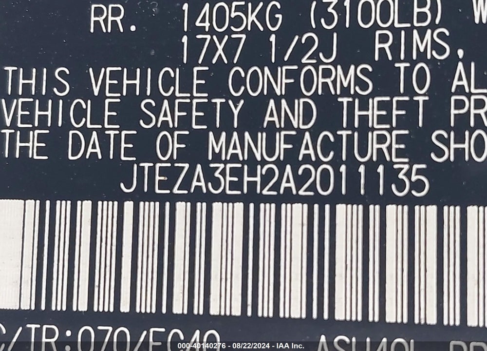 2010 TOYOTA HIGHLANDER VIN: JTEZA3EH2A2011135