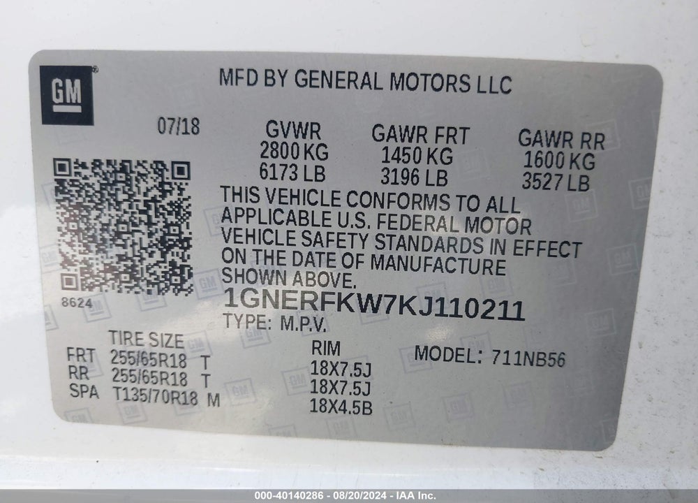 2019 CHEVROLET TRAVERSE LS VIN: 1GNERFKW7KJ110211