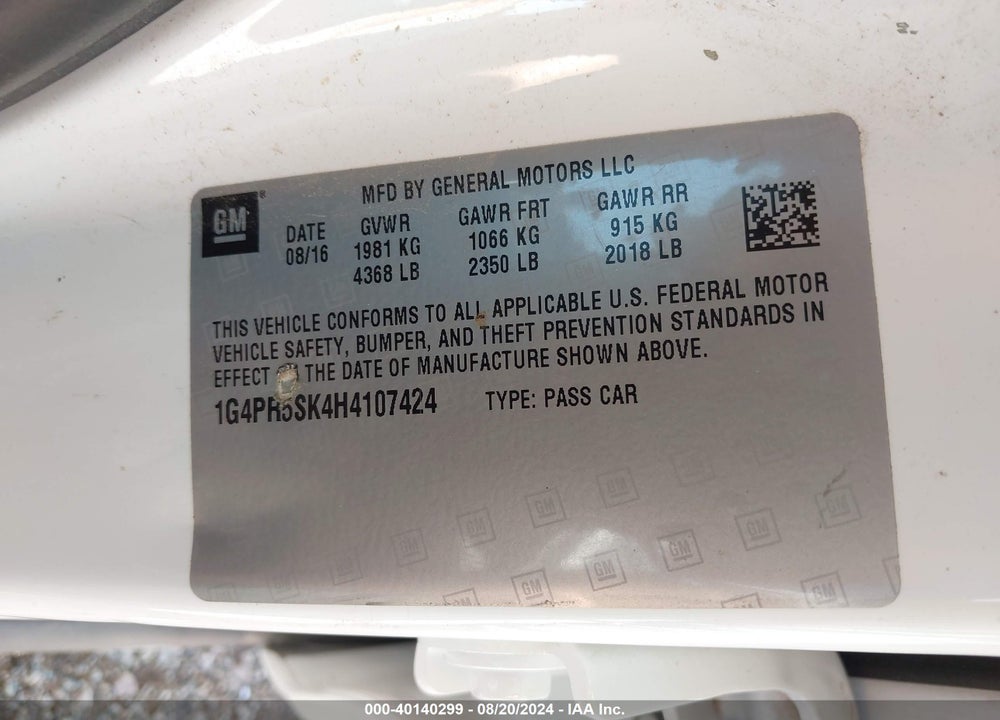 2017 BUICK VERANO SPORT TOURING VIN: 1G4PR5SK4H4107424