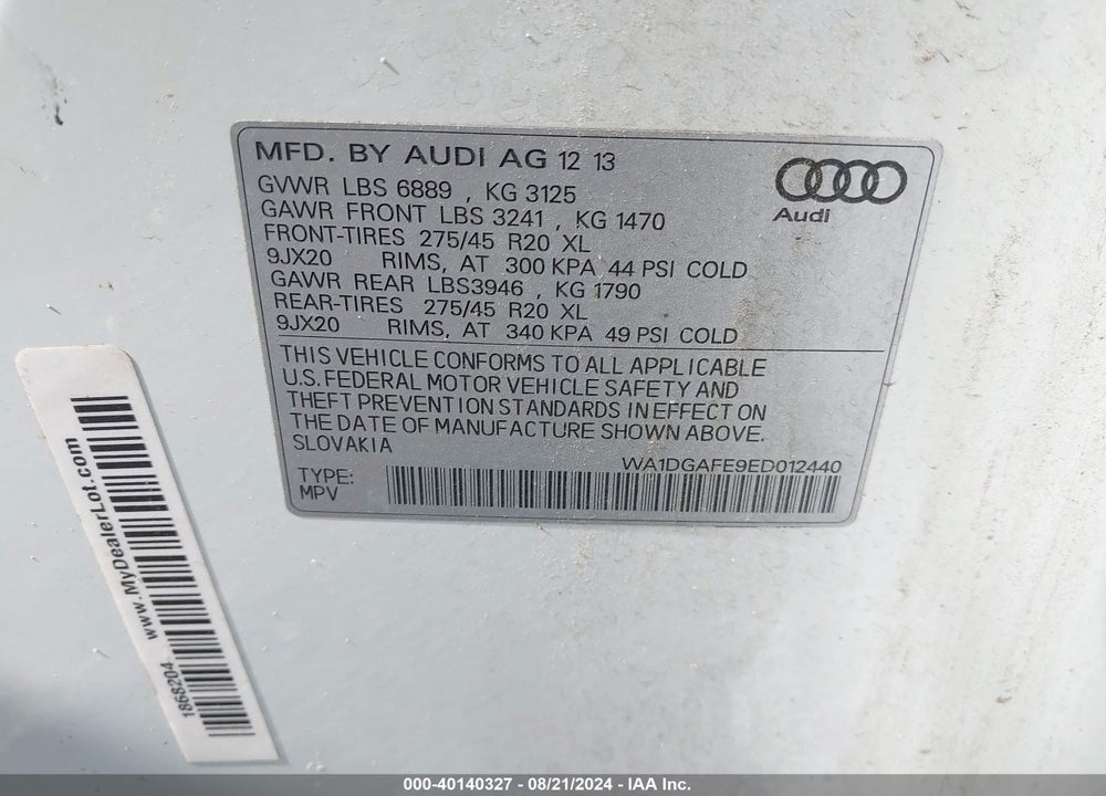 2014 AUDI Q7 3.0T S LINE PRESTIGE VIN: WA1DGAFE9ED012440