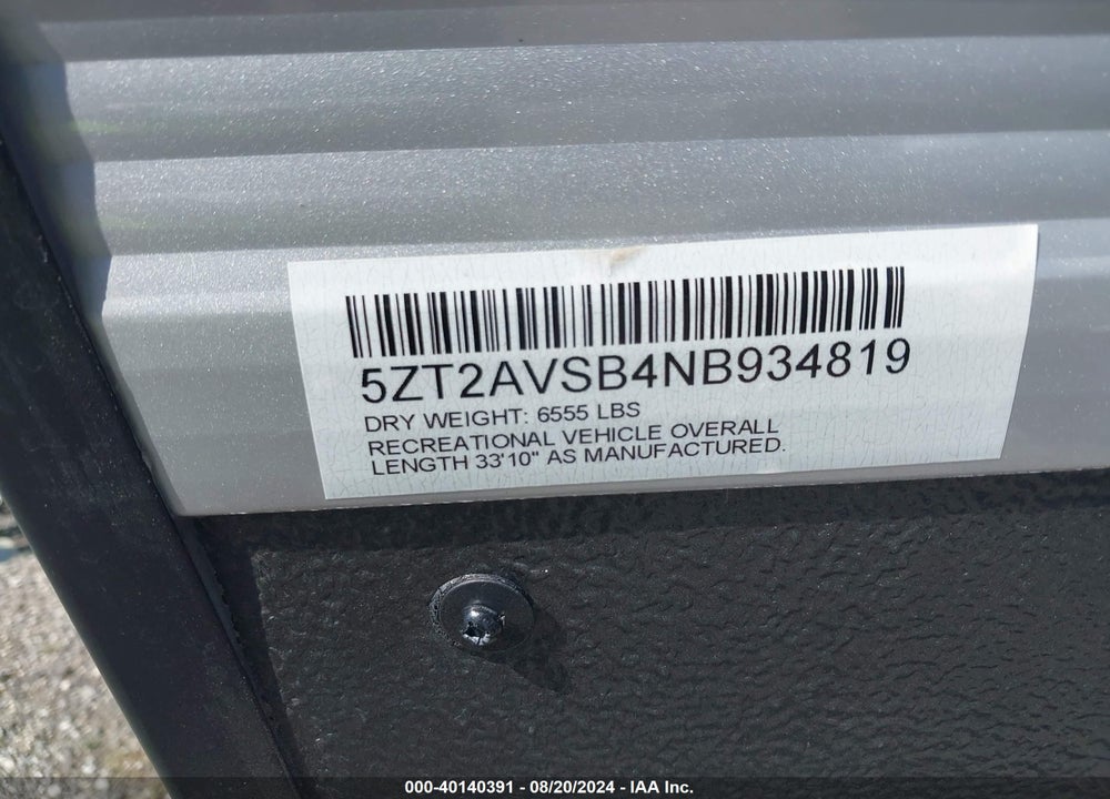 2022 PRIME TIME AVENGER VIN: 5ZT2AVSB4NB934819