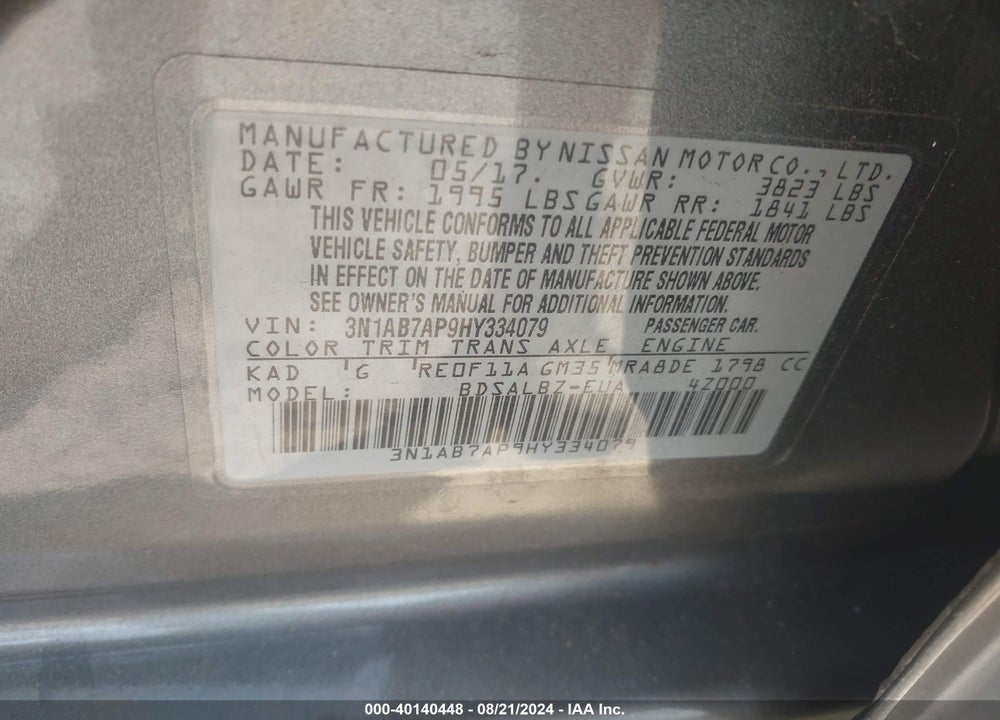 2017 NISSAN SENTRA S VIN: 3N1AB7AP9HY334079