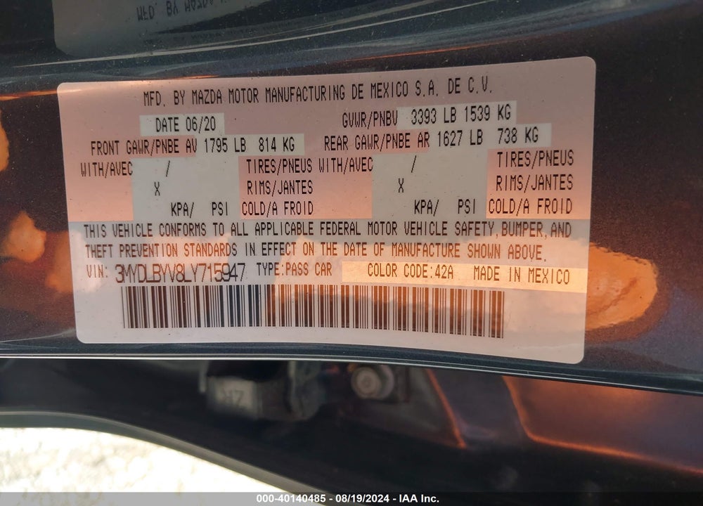 2020 TOYOTA YARIS L VIN: 3MYDLBYV8LY715947