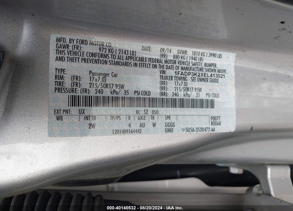 2014 FORD FOCUS SE VIN: 1FADP3K2XEL413021