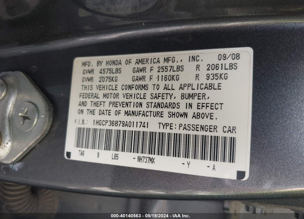 2009 HONDA ACCORD 3.5 EX-L VIN: 1HGCP36879A011741