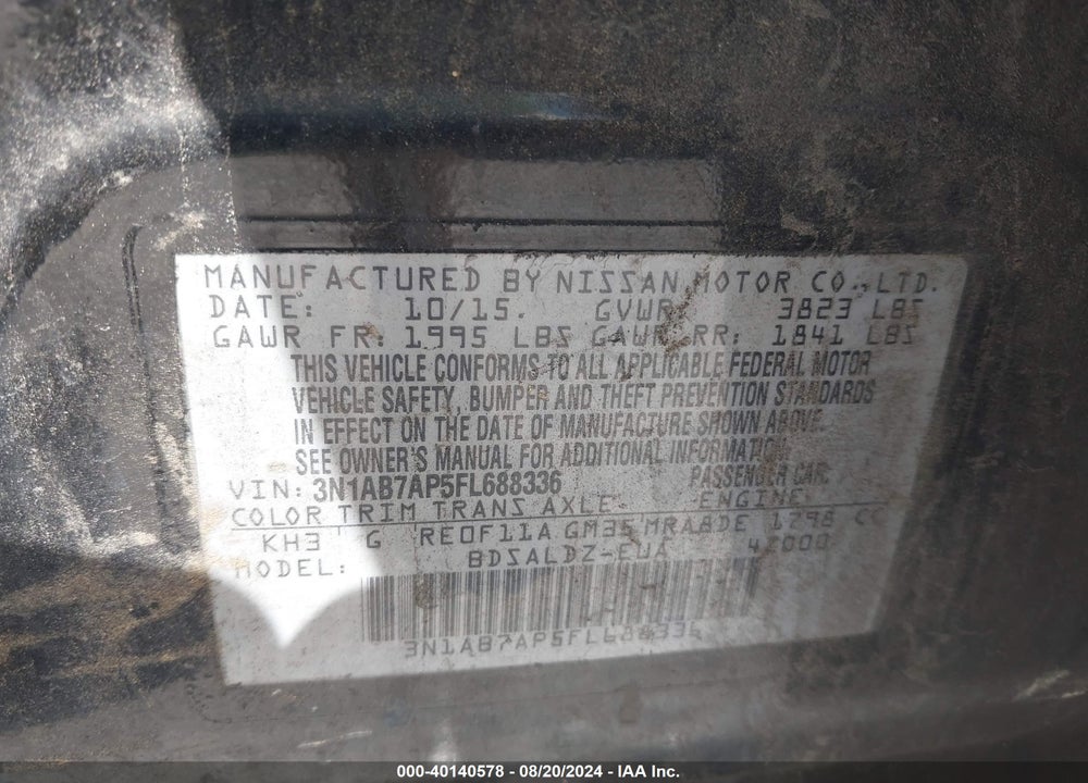 2015 NISSAN SENTRA SV VIN: 3N1AB7AP5FL688336