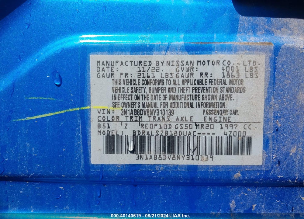 2022 NISSAN SENTRA SR XTRONIC CVT VIN: 3N1AB8DV8NY310139