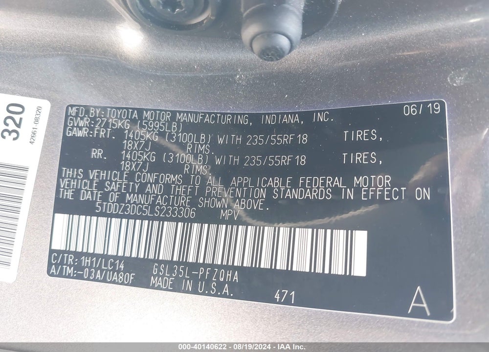 2020 TOYOTA SIENNA XLE VIN: 5TDDZ3DC5LS233306