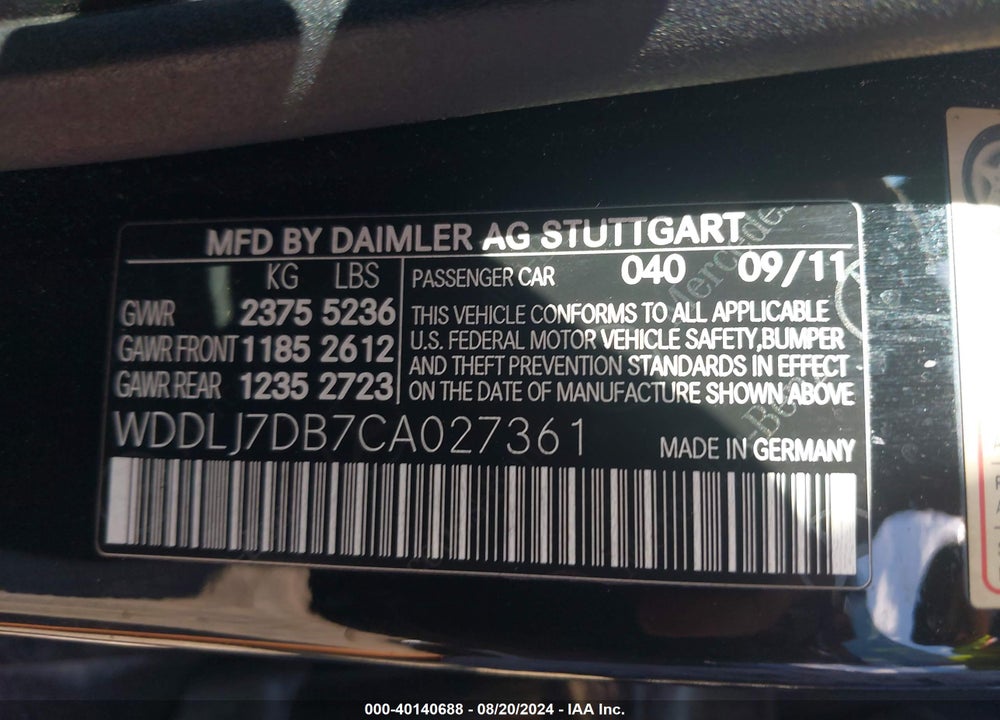 2012 MERCEDES-BENZ CLS 550 VIN: WDDLJ7DB7CA027361