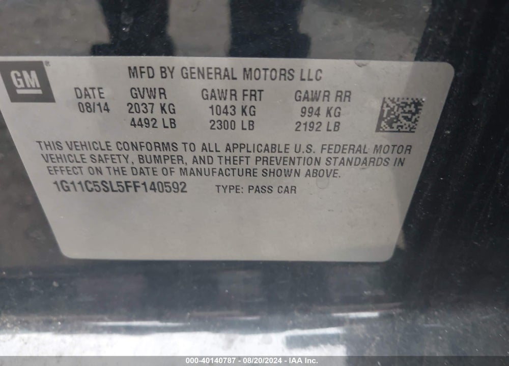 2015 CHEVROLET MALIBU 1LT VIN: 1G11C5SL5FF140592
