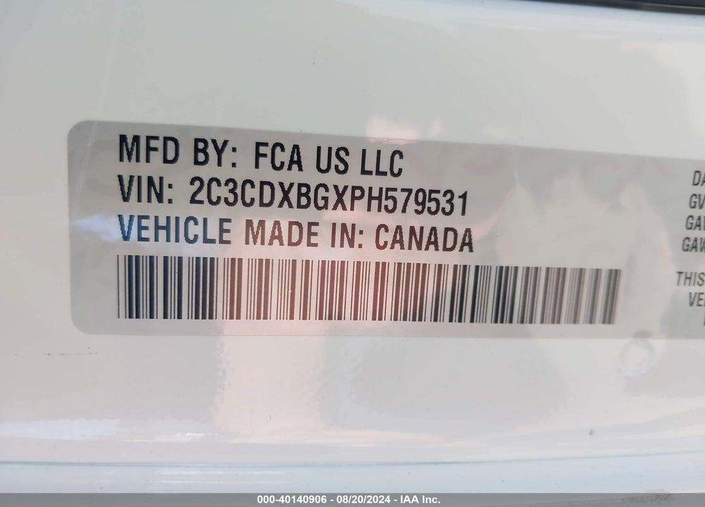 2023 DODGE CHARGER VIN: 2C3CDXBGXPH579531