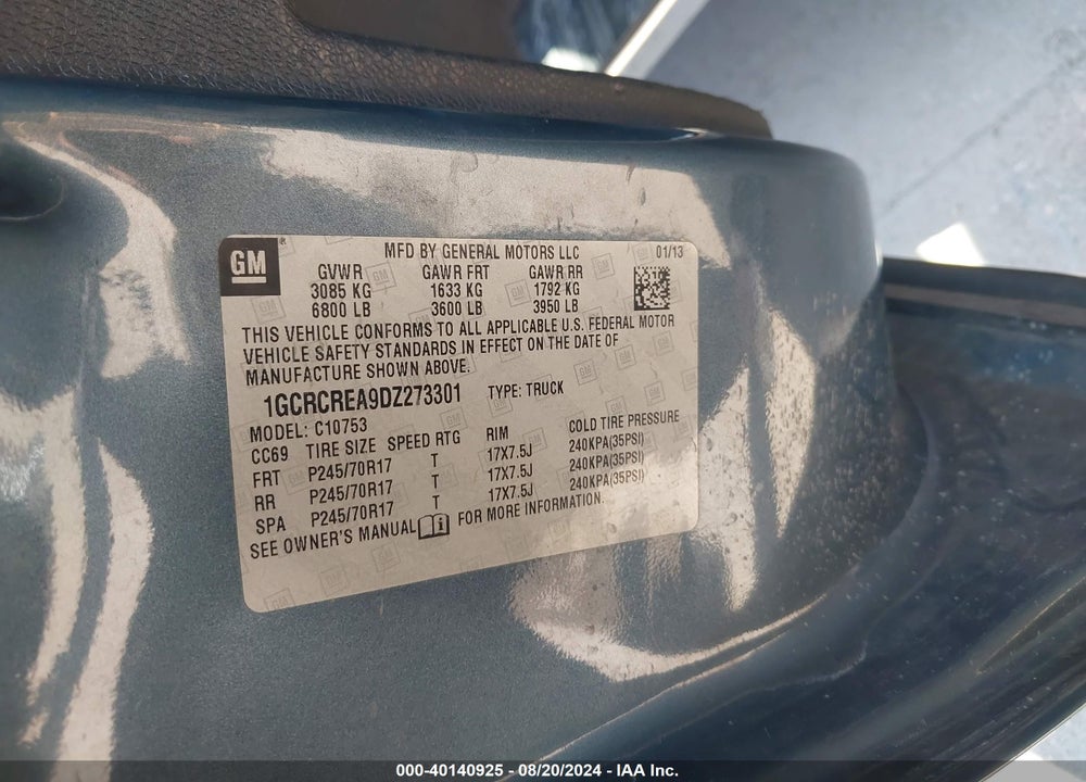 2013 CHEVROLET SILVERADO 1500 LS VIN: 1GCRCREA9DZ273301