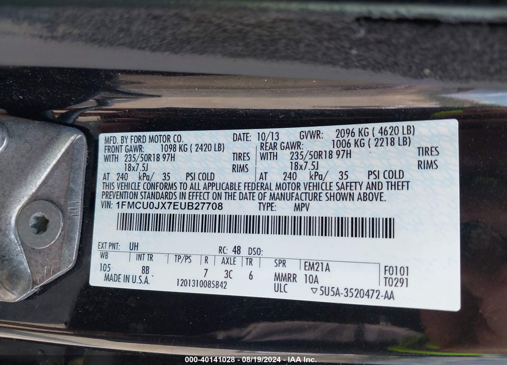 2014 FORD ESCAPE TITANIUM VIN: 1FMCU0JX7EUB27708