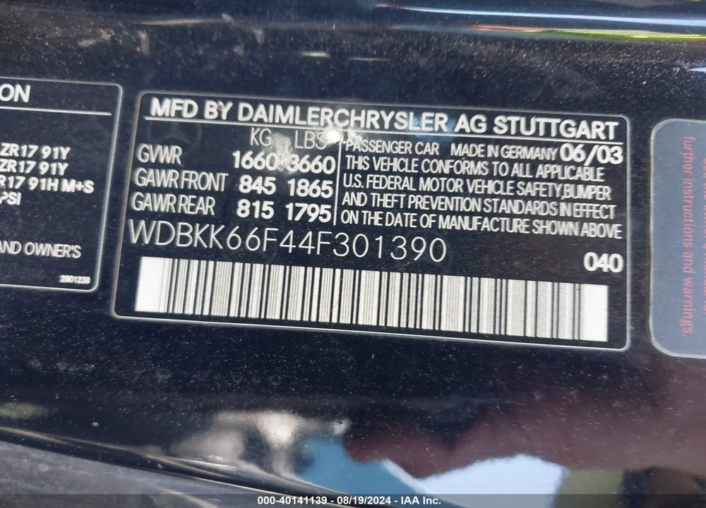 2004 MERCEDES-BENZ SLK 32 AMG VIN: WDBKK66F44F301390