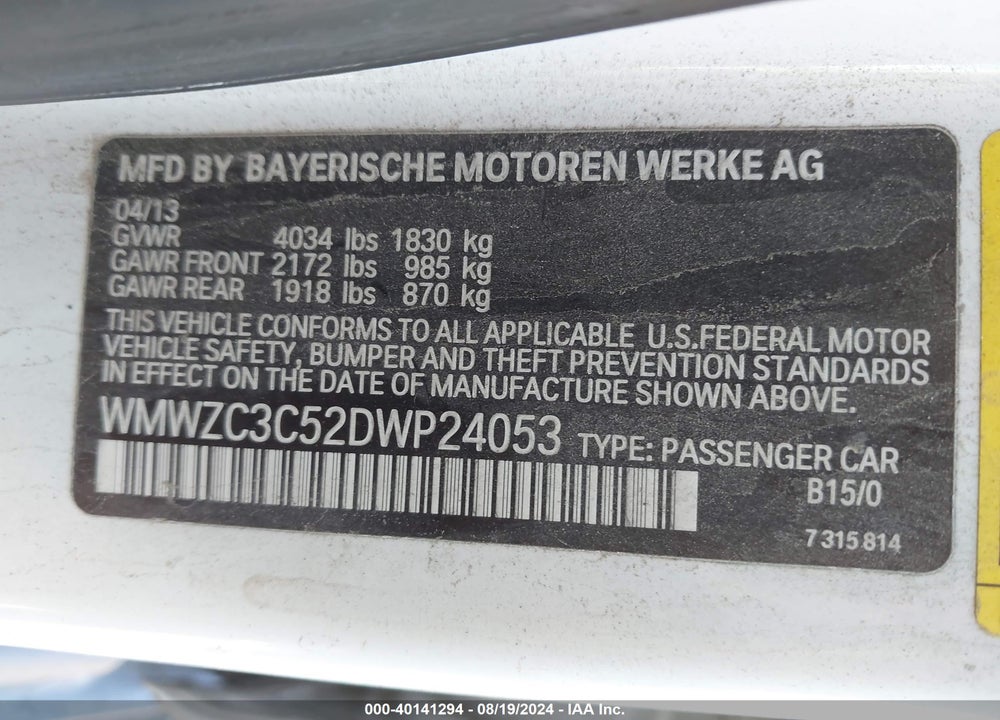 2013 MINI COUNTRYMAN COOPER S VIN: WMWZC3C52DWP24053