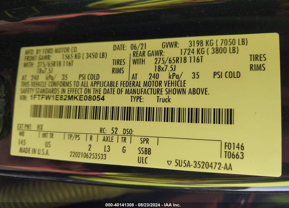 2021 FORD F-150 XLT VIN: 1FTFW1E82MKE08054