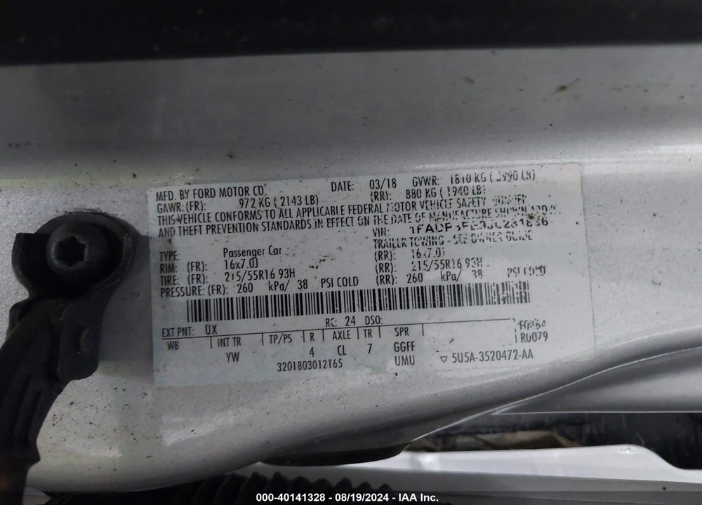 2018 FORD FOCUS SE VIN: 1FADP3FE9JL281836