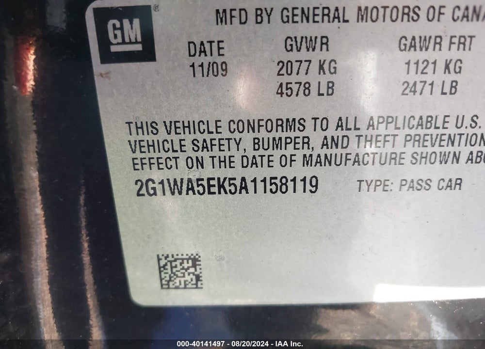 2010 CHEVROLET IMPALA LS VIN: 2G1WA5EK5A1158119